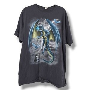 Fruit‎ of the Loom Dragon Lightning Castle Graphic T-Shirt 2XL Mens